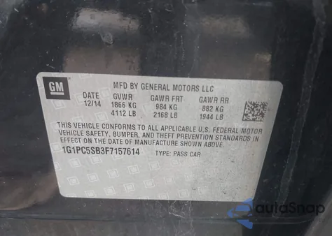 2015 Chevrolet Cruze 1Lt Auto из США, поврежденный, VIN 1G1PC5SB3F7157614